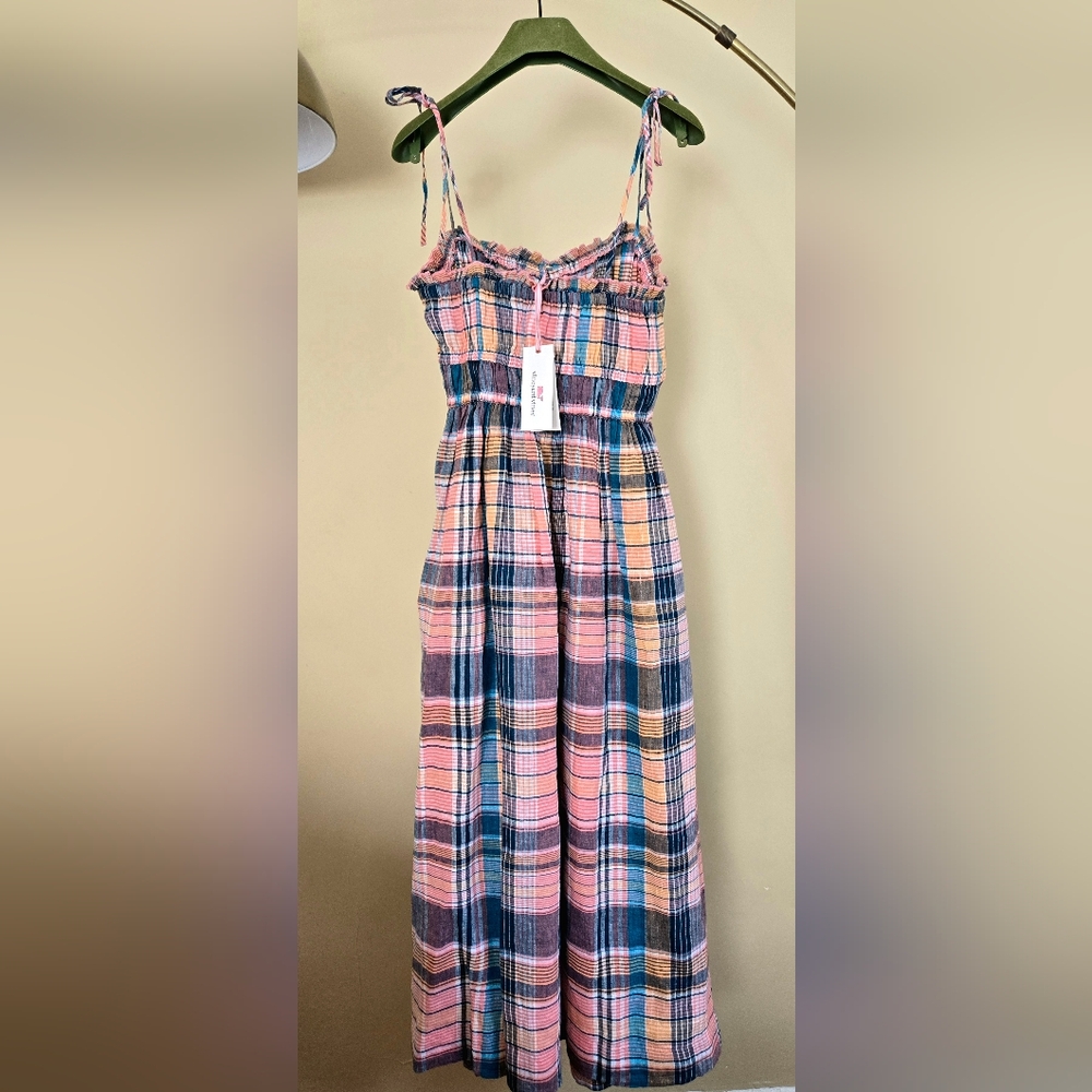 NWT VINEYARD VINES Size:XS  Plaid Pink and Blue Linen Dress - Picture 3 of 8